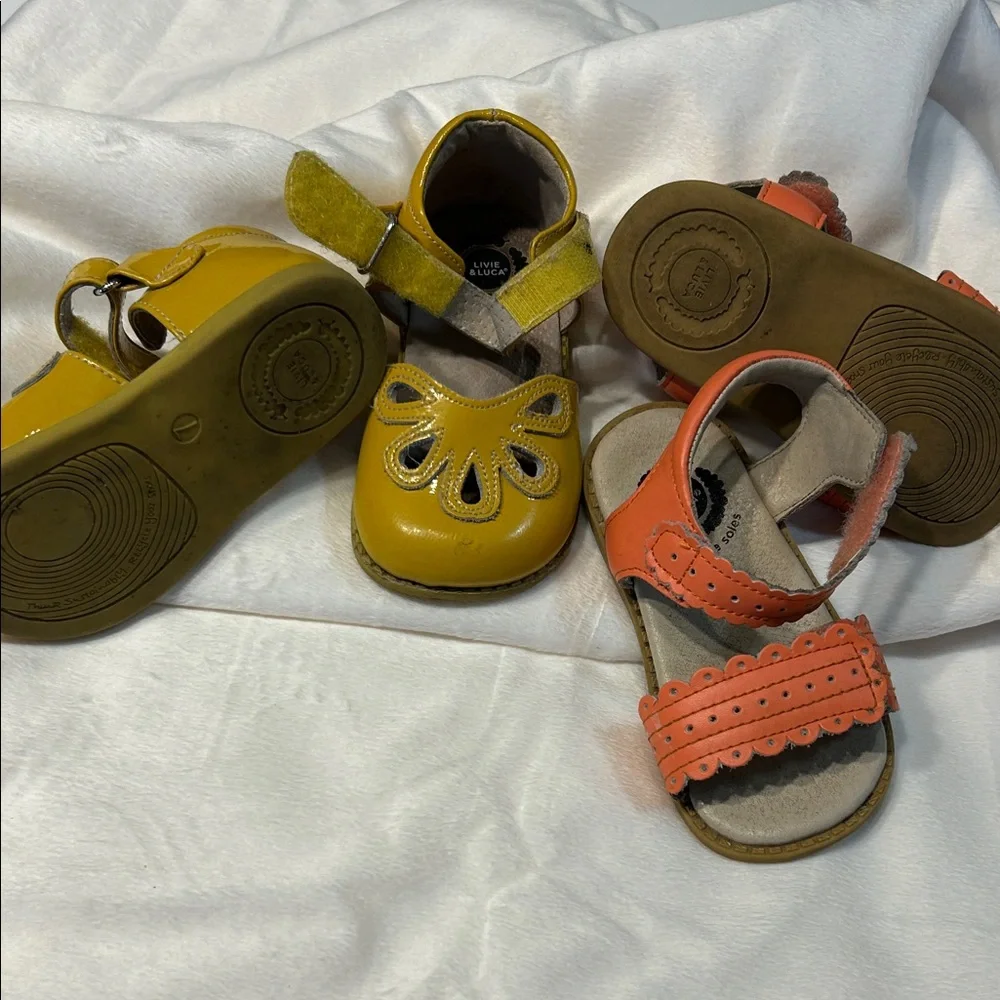 Livie & Luca Yellow Mary Jane and Coral Scalloped Sandals Set